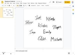 Screenshot of a Google Slide with handwritten signatures