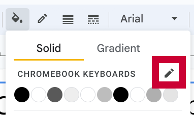 Screenshot of the fill menu with a box around the pencil/edit theme colors icon.