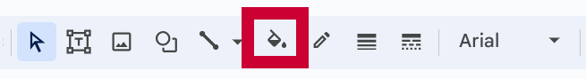 Screenshot of the Google Slides toolbar with a box around the paint bucket/fill tool.