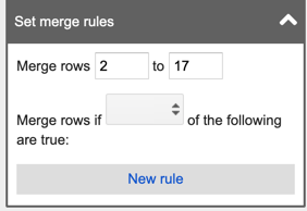 Set merge rules panel showing the row range and an option to add rule-based filters.